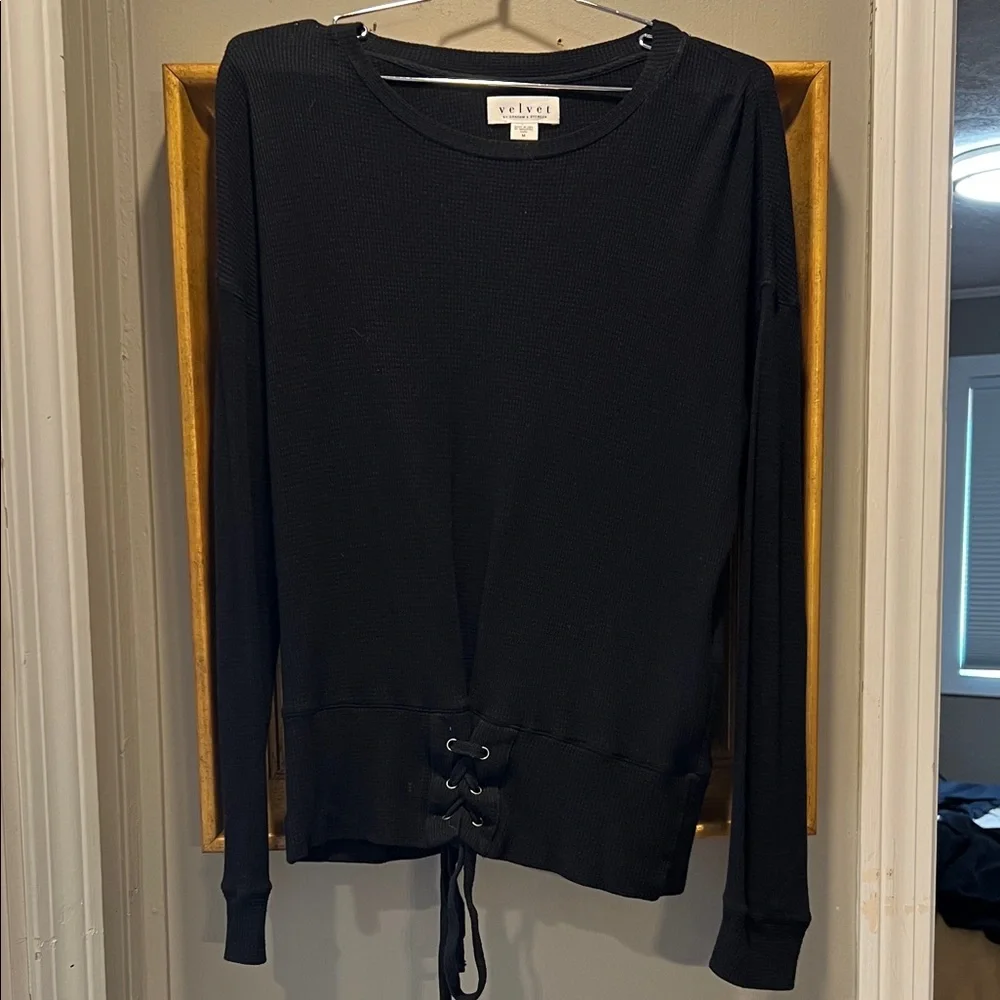 Velvet Women's Black Lace-Up Long super soft thermal Sleeve Top - Picture 8 of 10